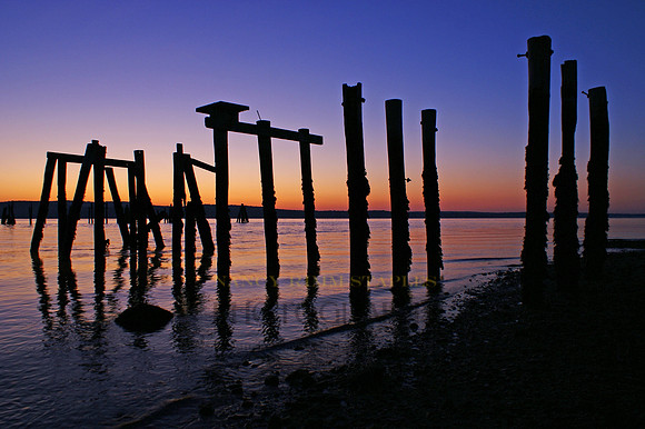 Sandy Point Beach Dock Pilings at Sunrise
