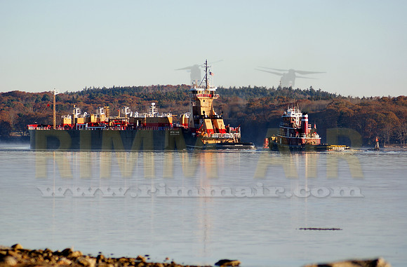 Barge and Tug Traveling Up the Penobscot River